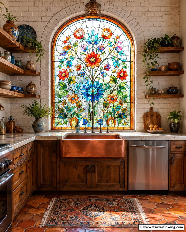 Stained Glass Window for Artistic Flair - 25 Kitchen Window Ideas Over Sink for Natural Light