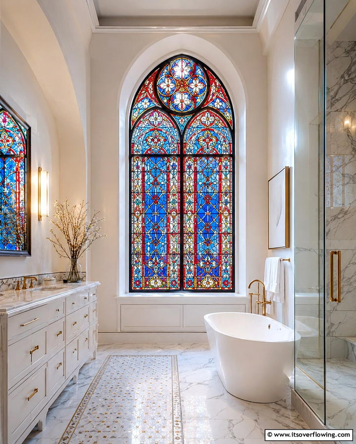 Stained Glass Windows - 25 Gothic Bathroom Ideas for a Dramatic and Stylish Space