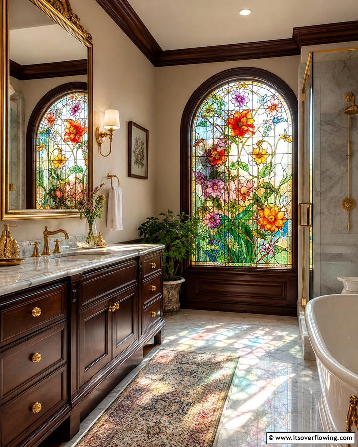 Stained Glass Windows - 25 Victorian Bathroom Ideas for a Luxurious Retreat