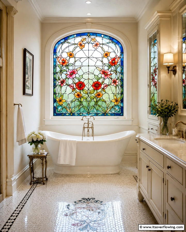 Stained Glass Windows - 25 Vintage Bathroom Ideas for Classic Charm