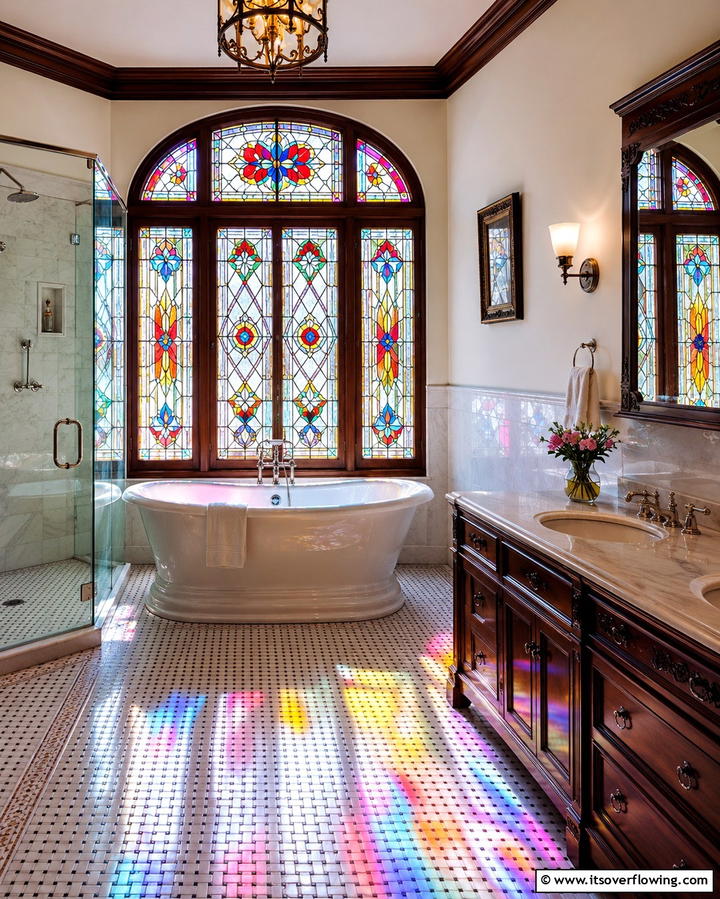 Stained Glass Windows for a Decorative Accent - 25 Traditional Bathroom Ideas for Timeless Elegance