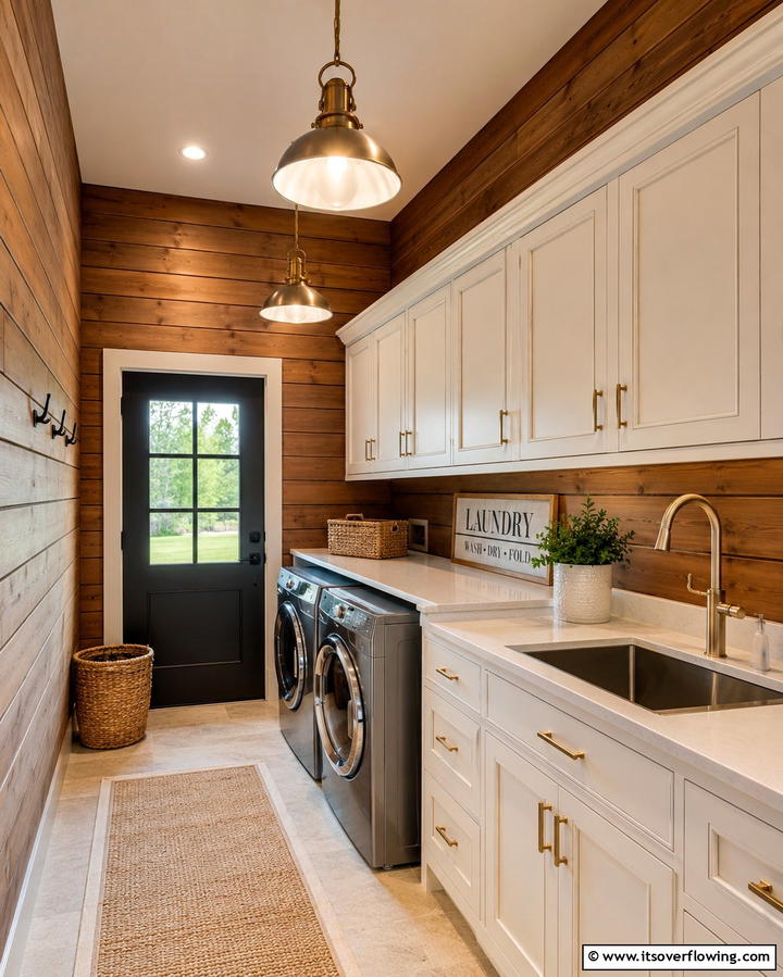 Stained Wood Shiplap - 20 Shiplap Laundry Room Ideas for a Rustic and Charming Space