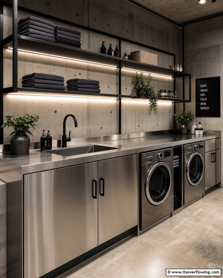 Stainless Steel Countertops for a Sleek Modern Look - 20 Laundry Room Countertop Ideas for a Functional and Stylish Space