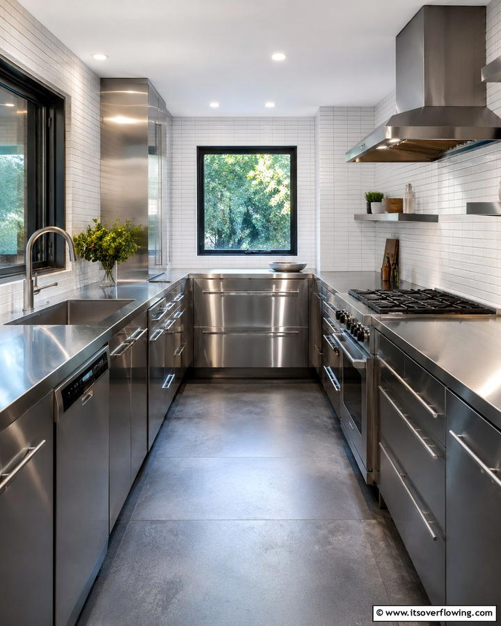 Stainless Steel Elegance - 30 Parallel Modular Kitchen Designs for Efficient Cooking