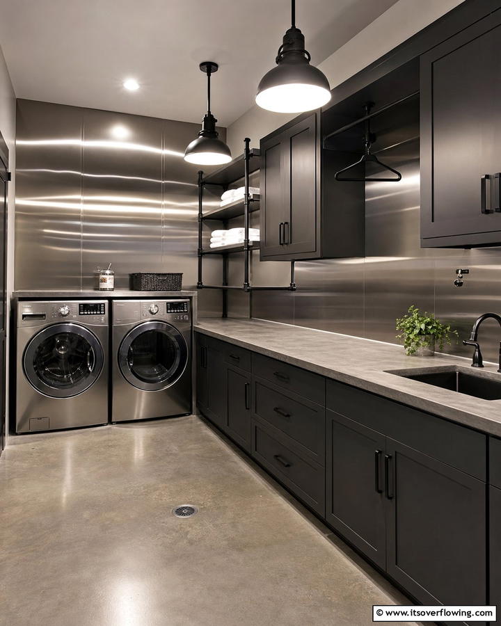Stainless Steel Finish - 20 Laundry Room Backsplash Ideas for a Stylish and Practical Space