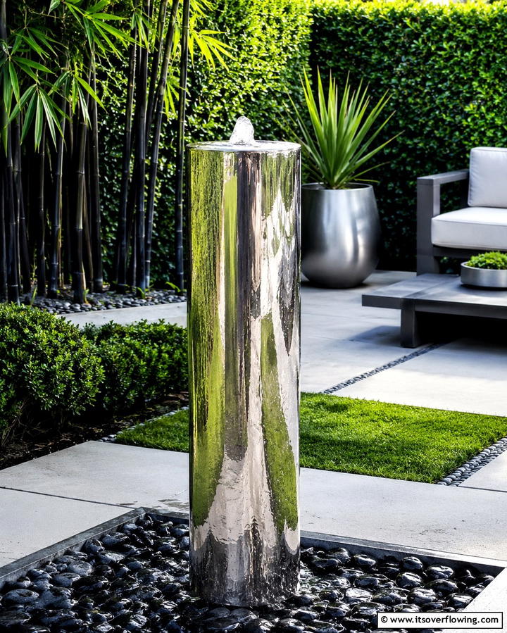 Stainless Steel Fountain - 25 Backyard Fountain Ideas for a Serene Outdoor Space