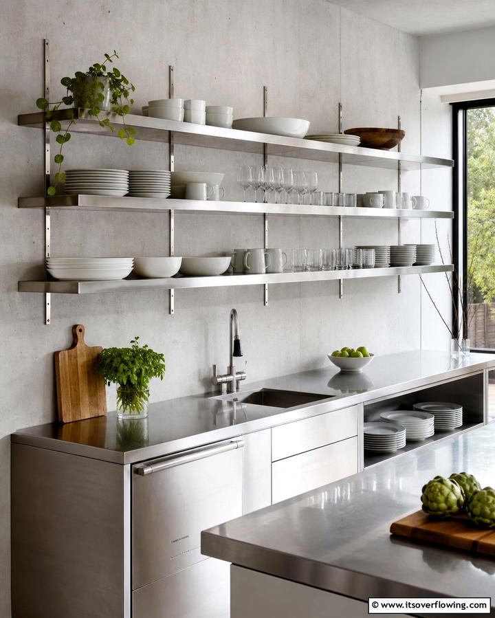 Stainless Steel Open Shelving - 25 Kitchen With Stainless Steel Appliances Ideas