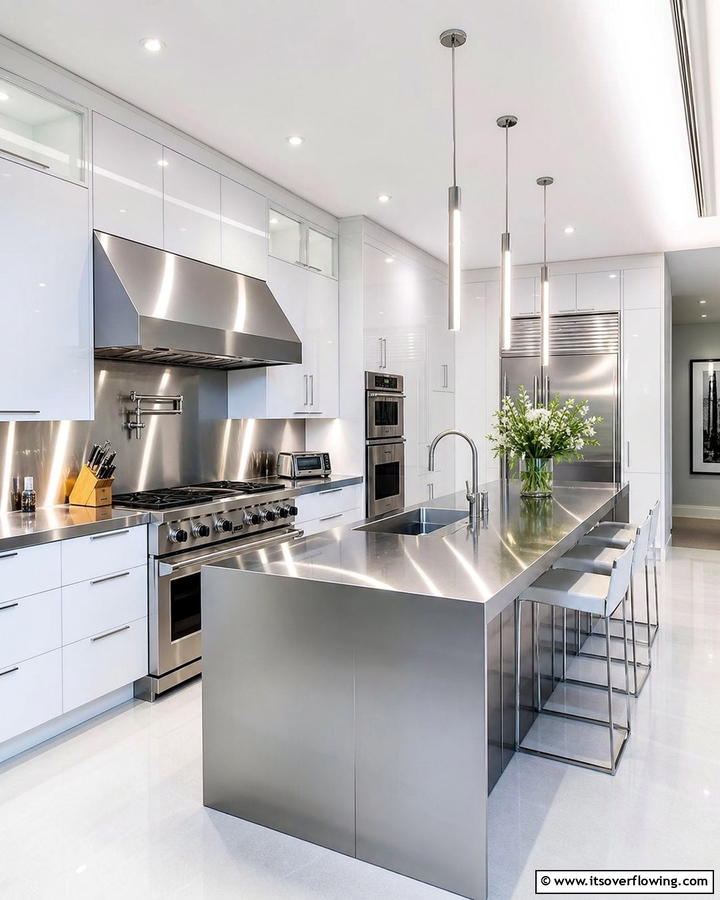 Stainless Steel Sleek Countertops - 21 Kitchen Countertop Ideas- Durable & Stylish Surfaces