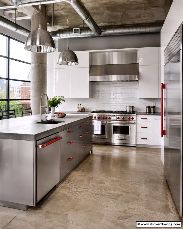 Stainless Steel with a Pop of Color - 25 Stylish Kitchen With Colored Appliances Ideas