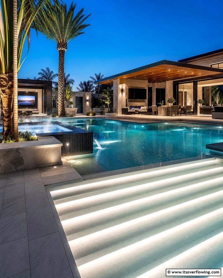 Staircase Lighting for Pools - 25 Pool Lighting Ideas to Illuminate Your Nighttime Swim