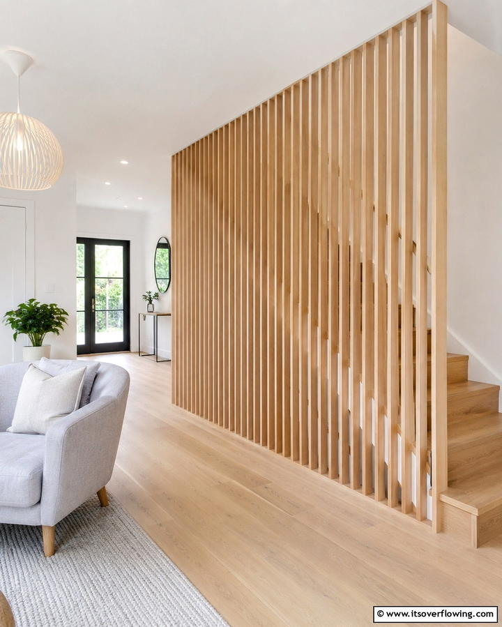 Stairs with Vertical Wooden Slats - 30 Open Staircase Ideas to Elevate Your Home Organization