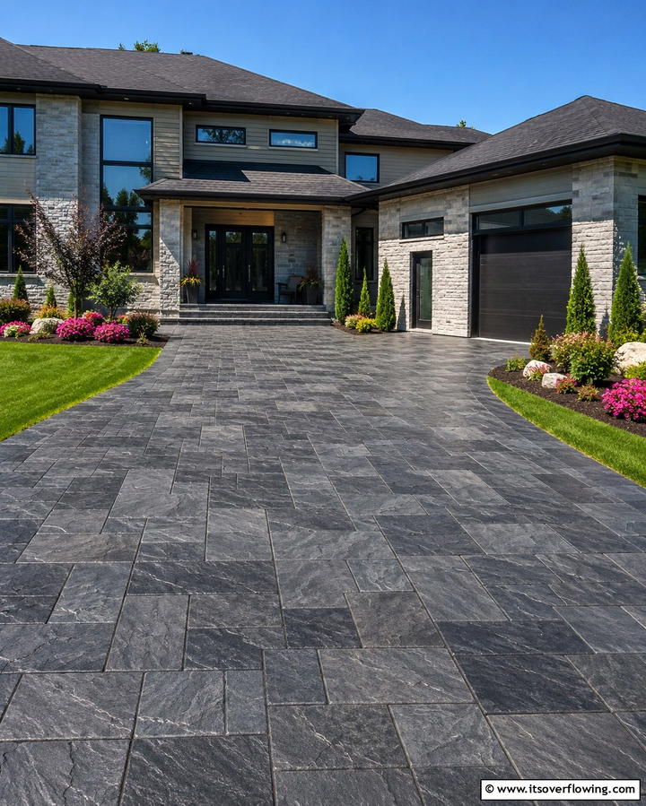 Stamped Concrete Driveway - 30 Durable Concrete Driveway Designs to Enhance Curb Appeal