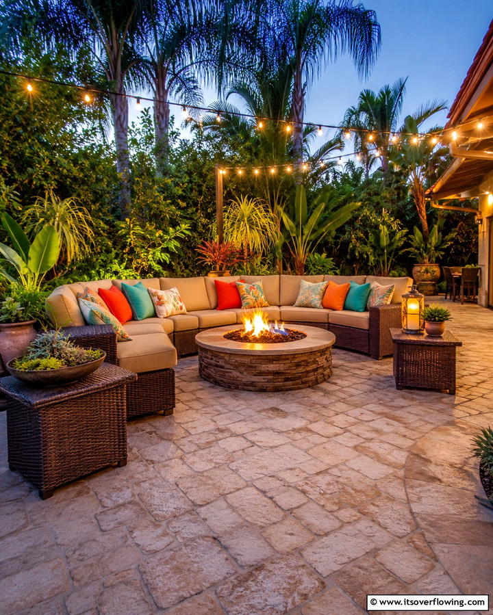 Stamped Concrete Patio with Fire Pit and Outdoor Lounge - 20 Stamped Concrete Patio With Fire Pit Ideas