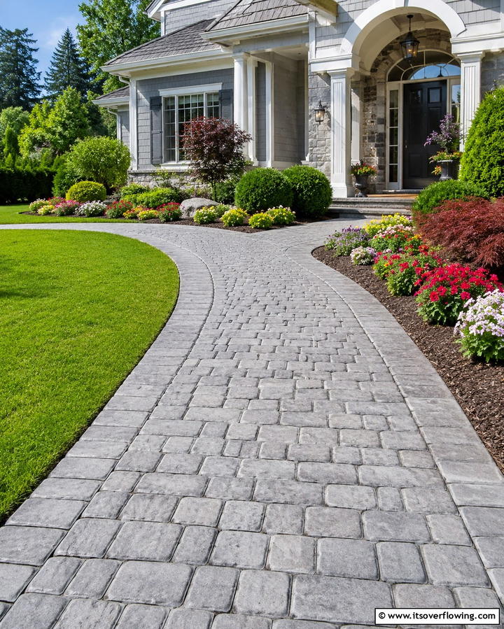 Stamped Concrete for Versatility - 25 Front Walkway Ideas to Enhance Your Home’s Curb Appeal