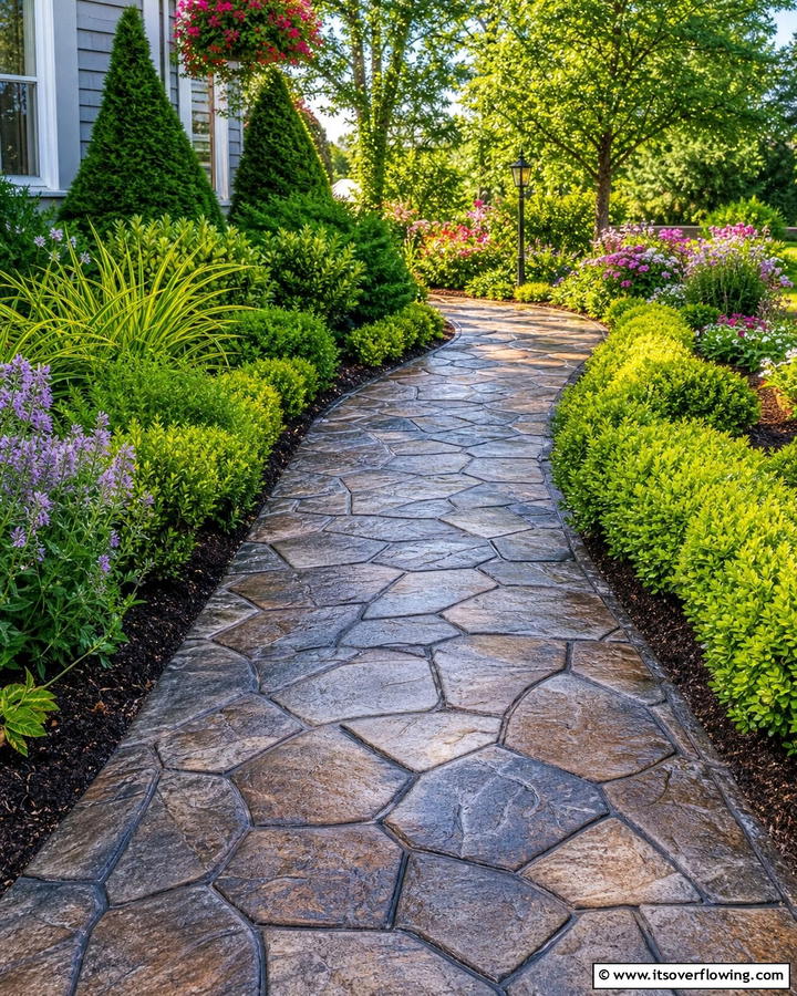 Stamped Concrete for a Textured Look - 20 Durable Concrete Walkway Ideas for Your Garden