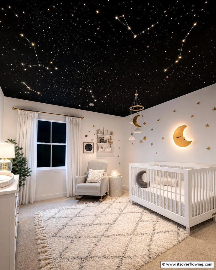 Starry Black Ceiling - 25 Black Nursery Ideas for Modern Baby Rooms