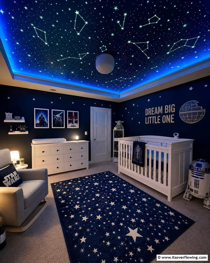 Starry Ceiling Illumination - 20 Star Wars Nursery Ideas for the Ultimate Fan Baby Room