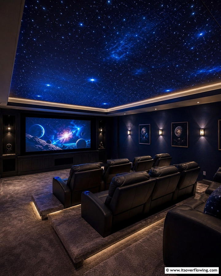 Starry Ceiling Panels for a Magical Atmosphere - 25 Basement Home Theater Ideas for Movie Nights