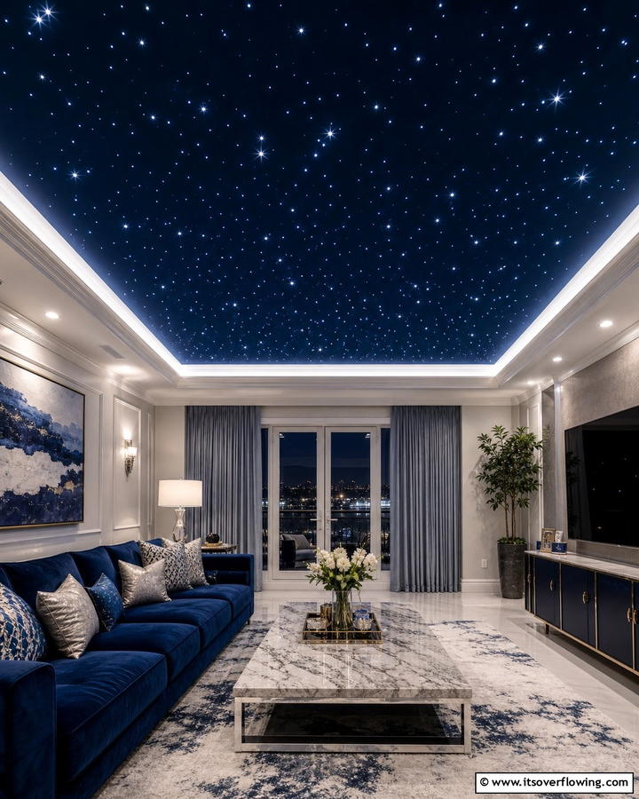 Starry Night Ceiling - 20 Living Room False Ceiling Design Ideas to Elevate Your Space