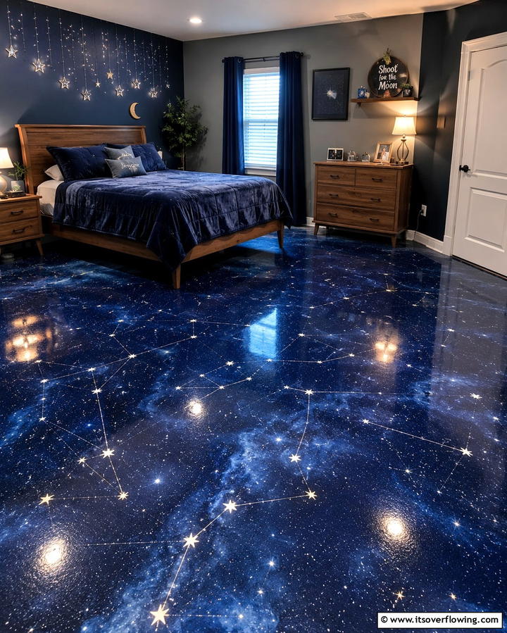 Starry Night Theme - 25 Painted Floor Ideas to Revitalize Your Home