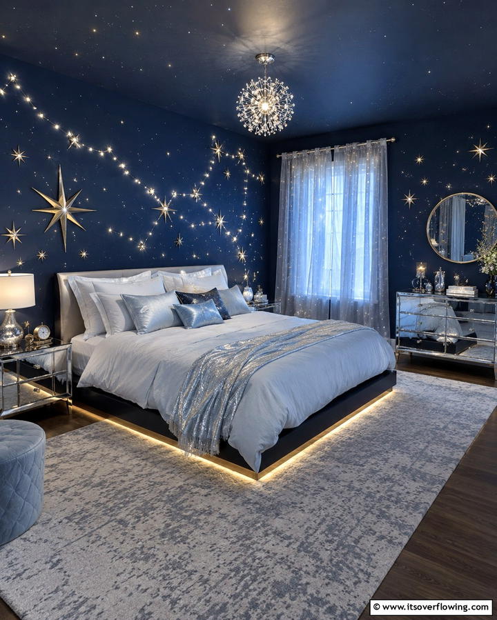 Starry Night Theme - 25 Dark Blue Bedroom Ideas for Cozy Nights