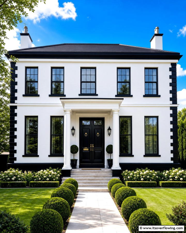 Stately Contrasting Elements - 21 Striking Black & White House Exterior Design Concepts