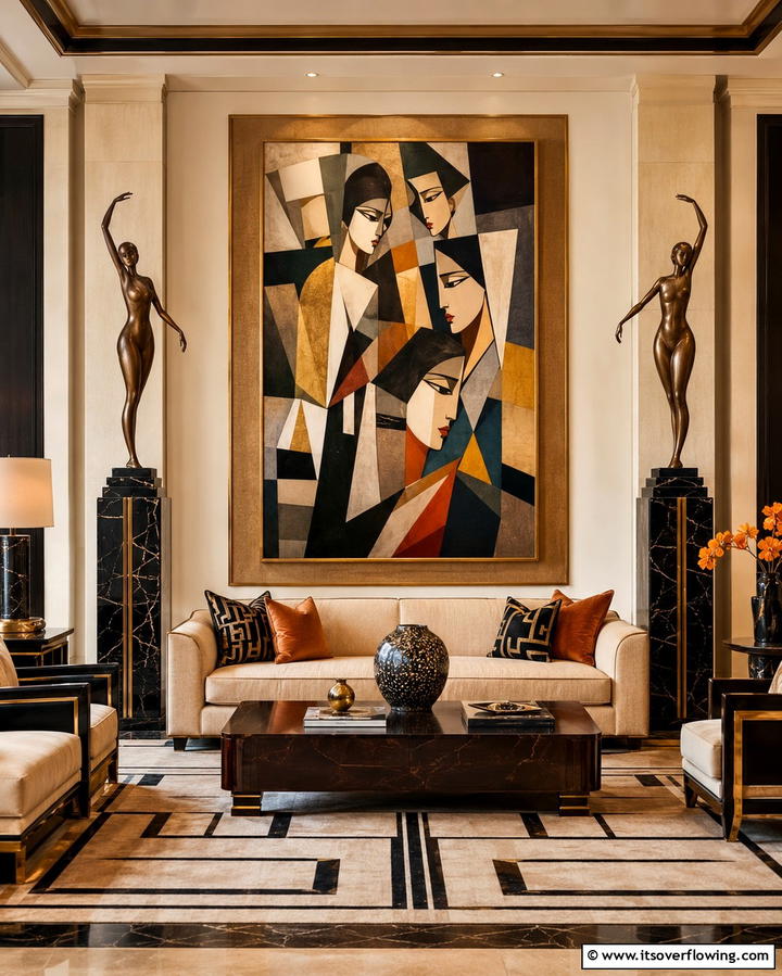 Statement Art Pieces - 30 Art Deco Living Room Ideas for Luxurious Spaces