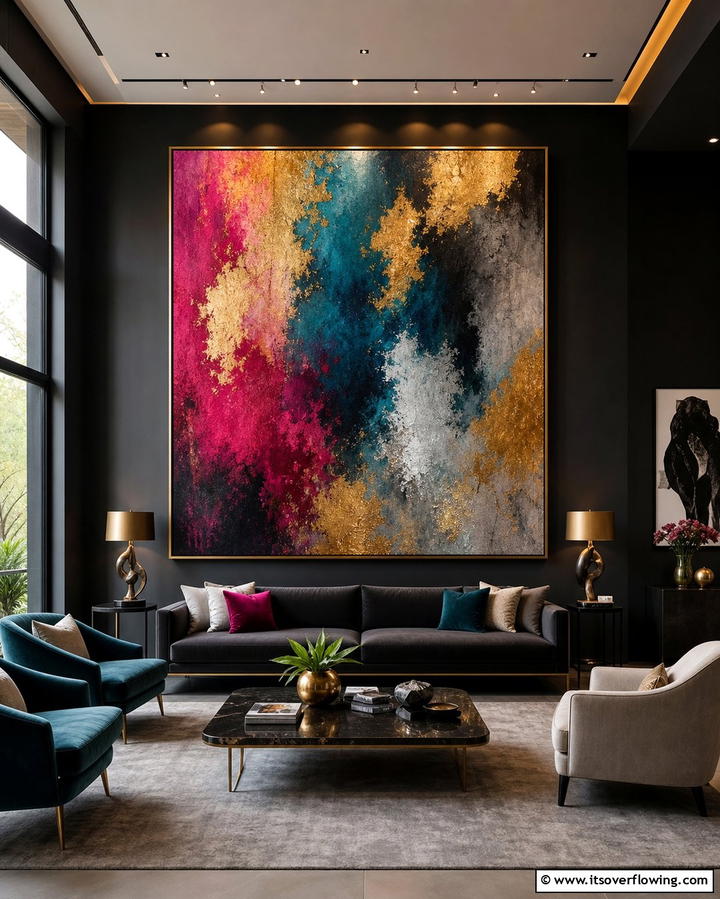 Statement Artwork - 25 Dark Living Room Ideas for a Moody and Chic Space