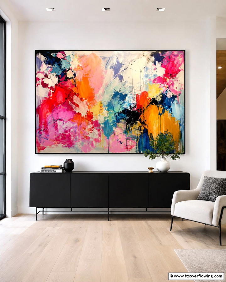 Statement Artwork Above - 25 Sideboard Decor Ideas to Enhance Your Living Space