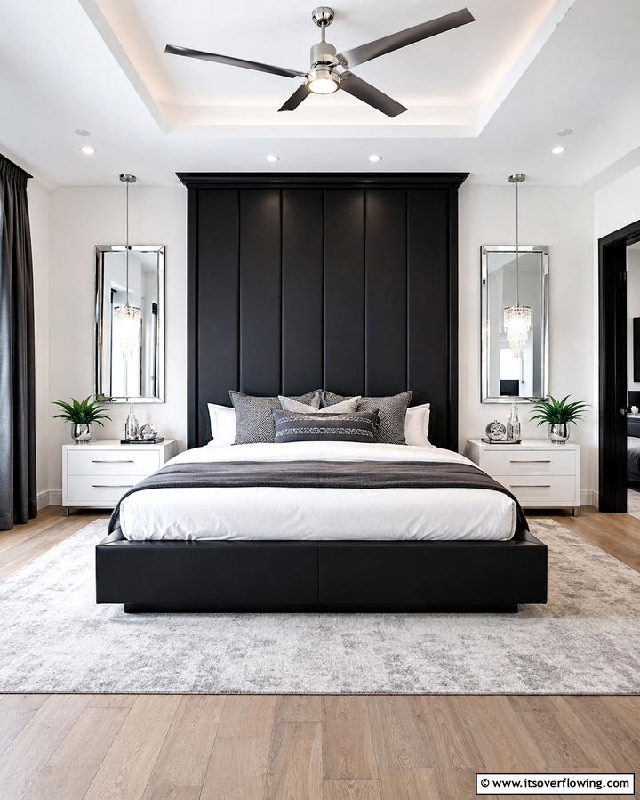 Statement Black Bed Frame - 25 Black and White Bedroom Ideas for a Timeless Design