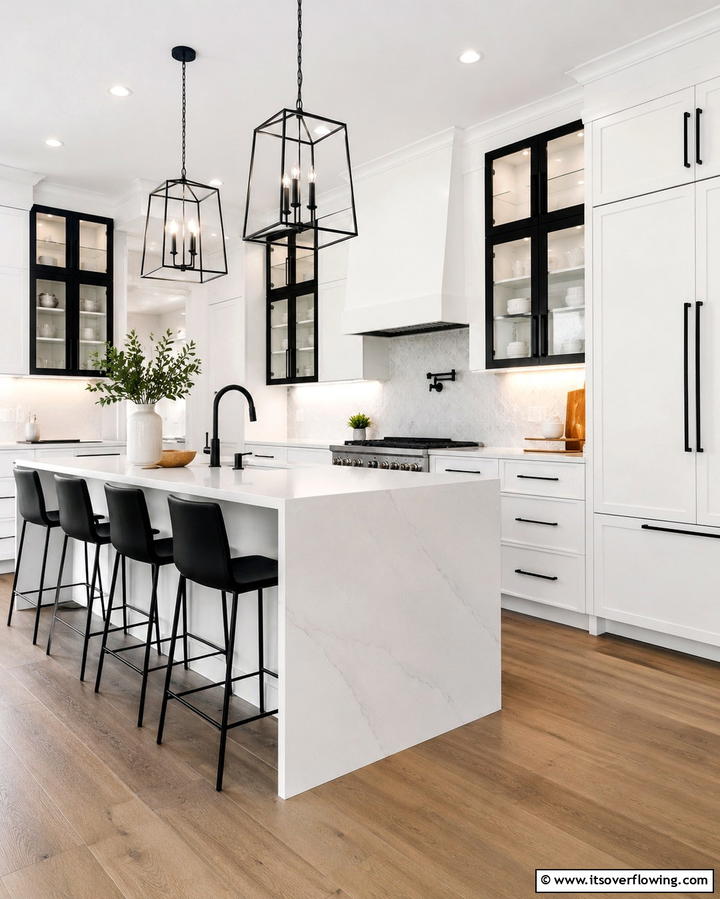 Statement Black Handles - 20 White Kitchen Cabinets With Black Hardware Ideas