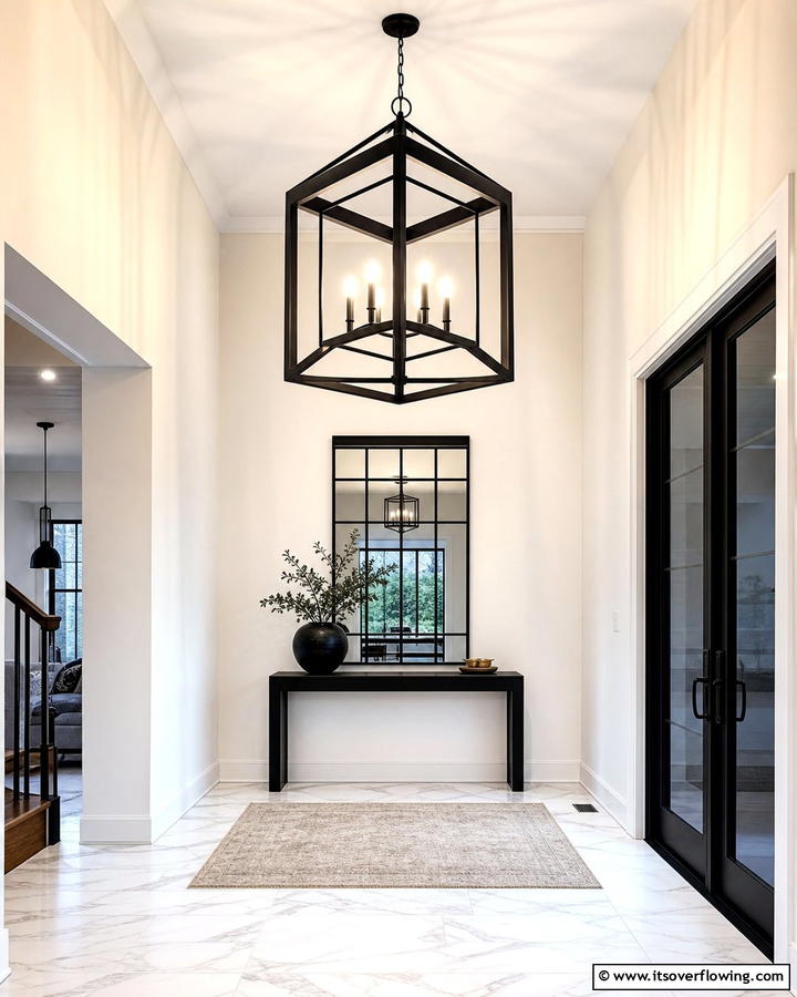 Statement Black Pendant Lighting - 20 Black and White Entryway Design Ideas for a Chic Look