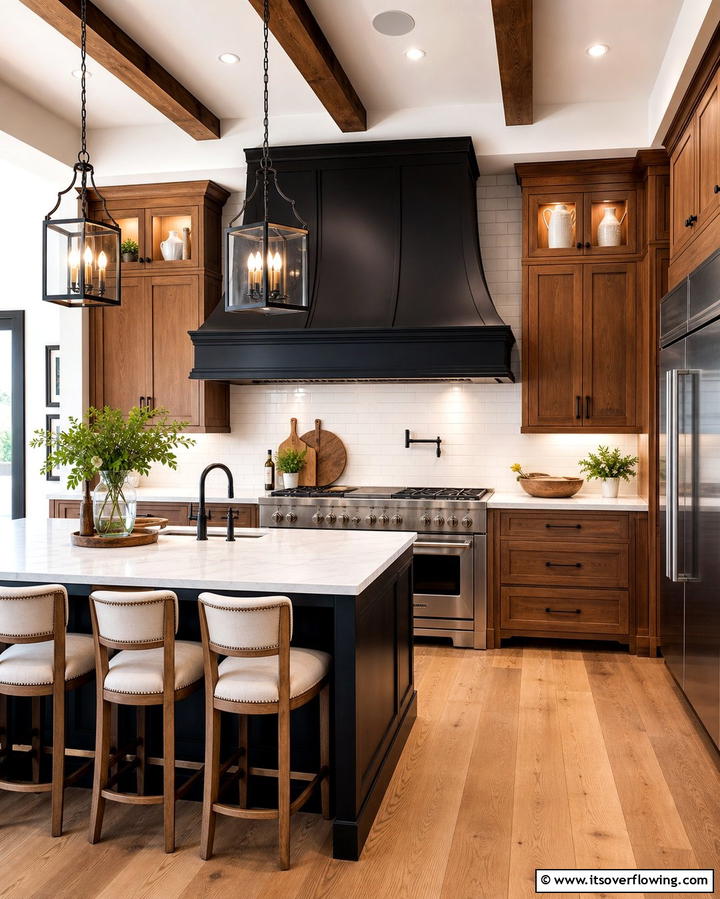 Statement Black Range Hood - 25 Black and Brown Kitchen Ideas for a Bold Look