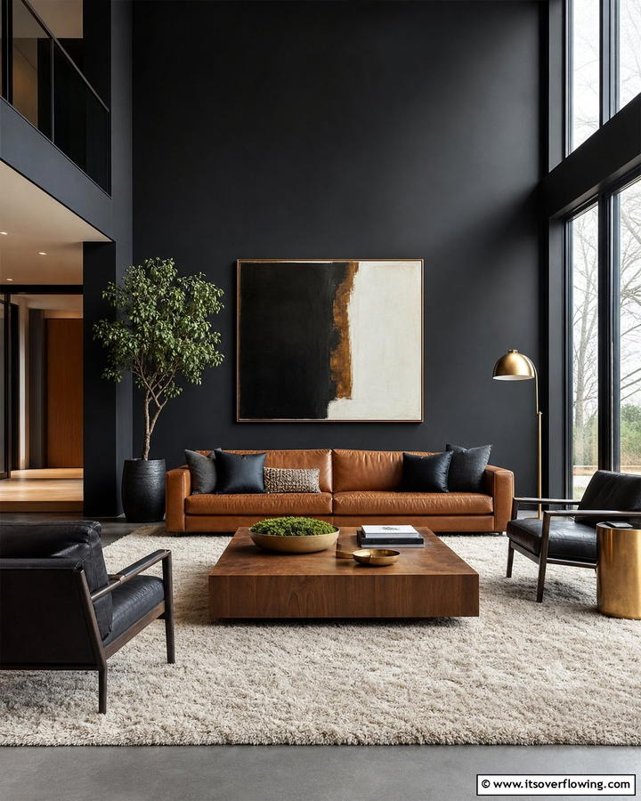 Statement Black Walls - 20 Black and Brown Interior Design Ideas for Modern Homes