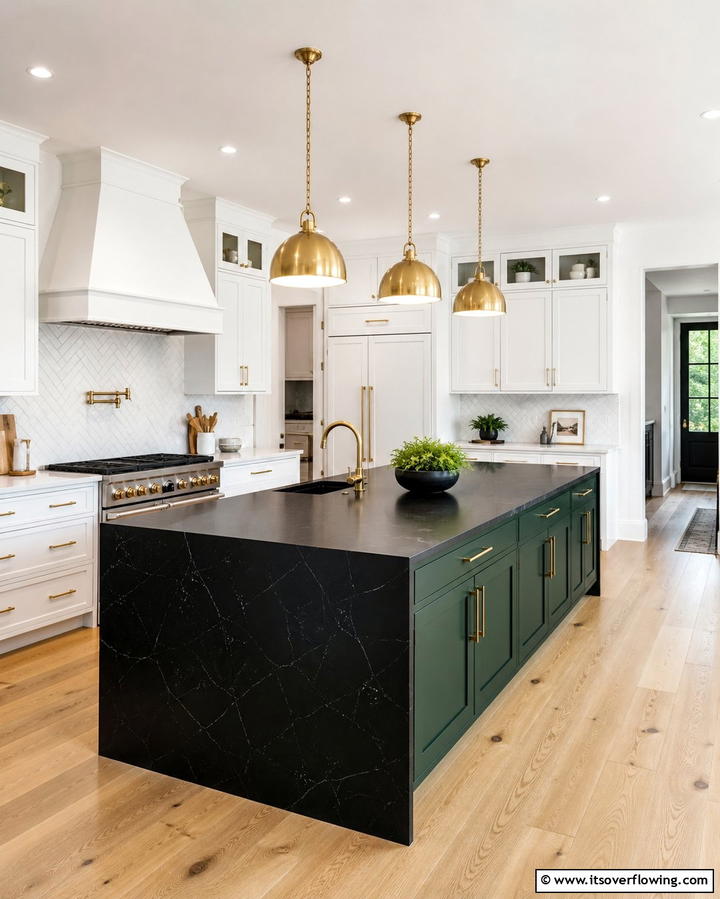 Statement Black and Green Island - 25 Black and Green Kitchen Ideas for Bold Design