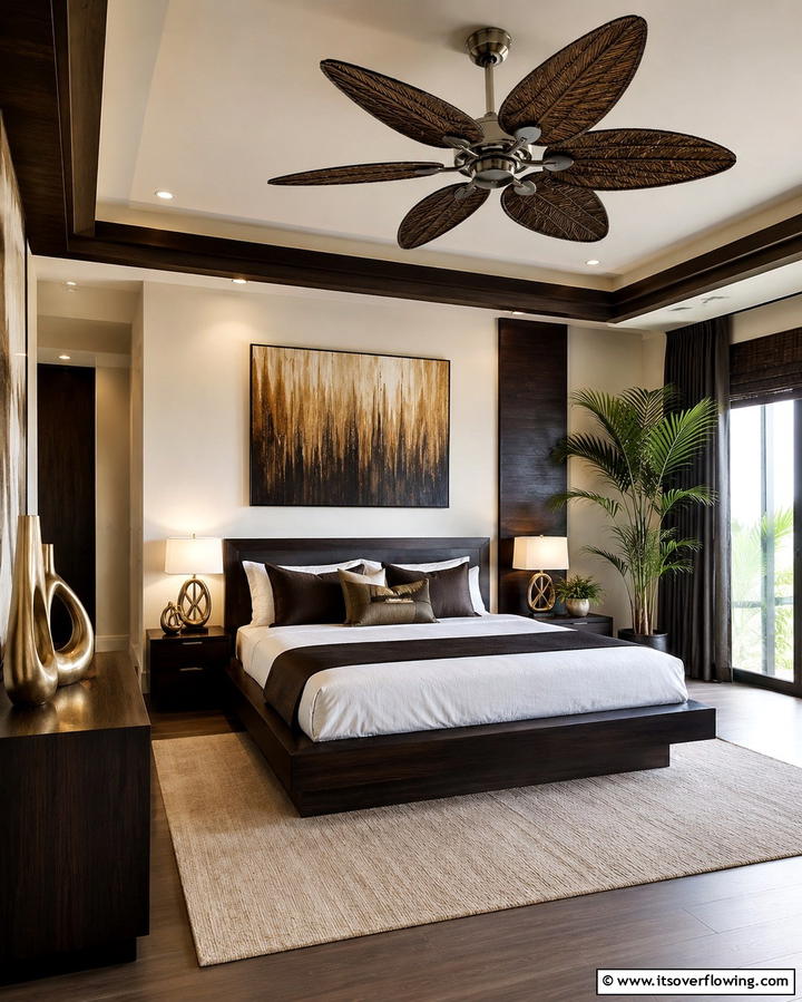Statement Ceiling Fans - 25 Tropical Bedroom Ideas for a Relaxing Retreat
