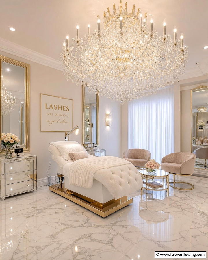 Statement Chandelier - 20 Lash Room Ideas for a Stunning Beauty Space