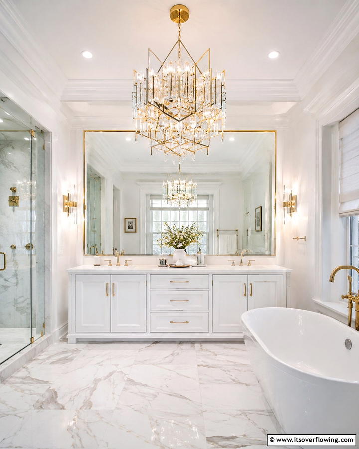 Statement Chandeliers - 25 Bathroom Lighting Ideas Over Mirror for Perfect Illumination
