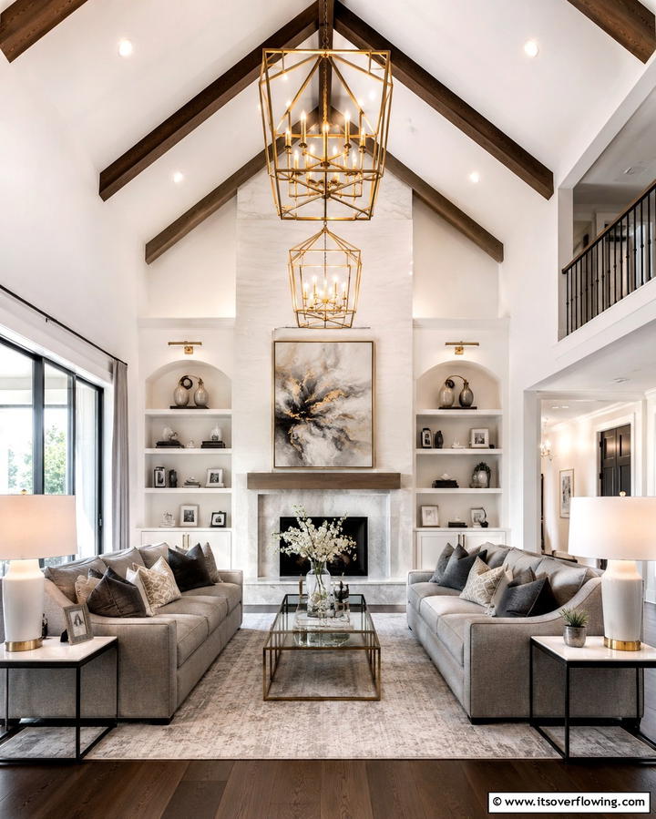 Statement Chandeliers - 25 Stunning Living Room Vaulted Ceiling Design Ideas