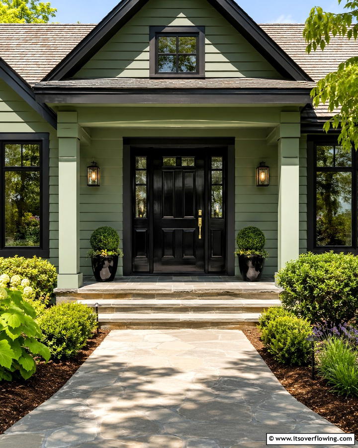 Statement Doors in Black - 25 Green House Exterior With Black Trim Ideas