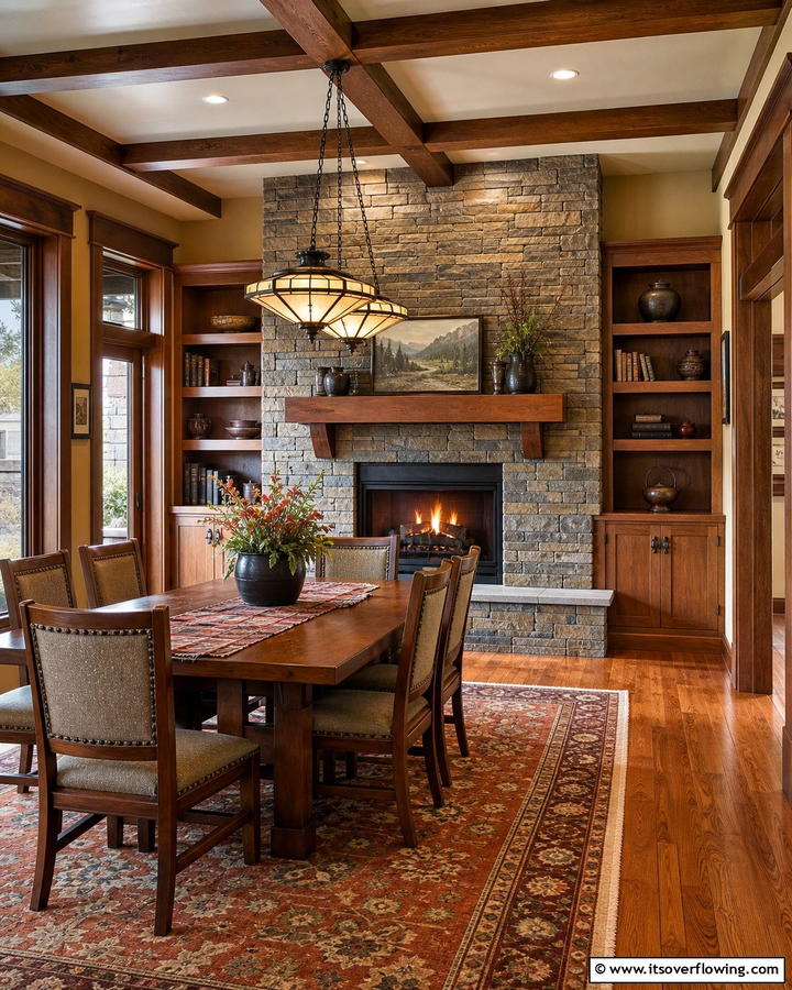Statement Fireplace for Cozy Gatherings - 20 Craftsman Dining Room Ideas for a Timeless Look