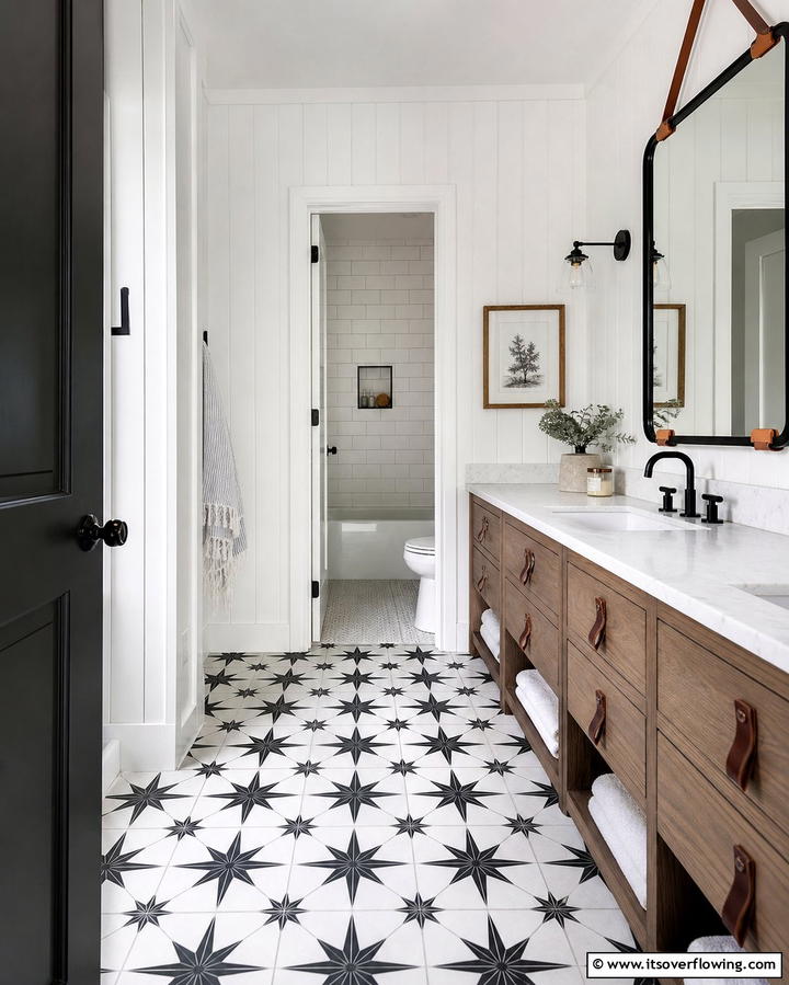 Statement Floor Tiles - 25 Hallway Bathroom Ideas to Maximize Small Spaces