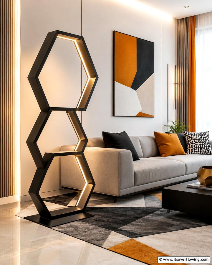 Statement Geometric Floor Lamp - 30 Living Room Floor Lamp Ideas- Stylish Lighting Solutions