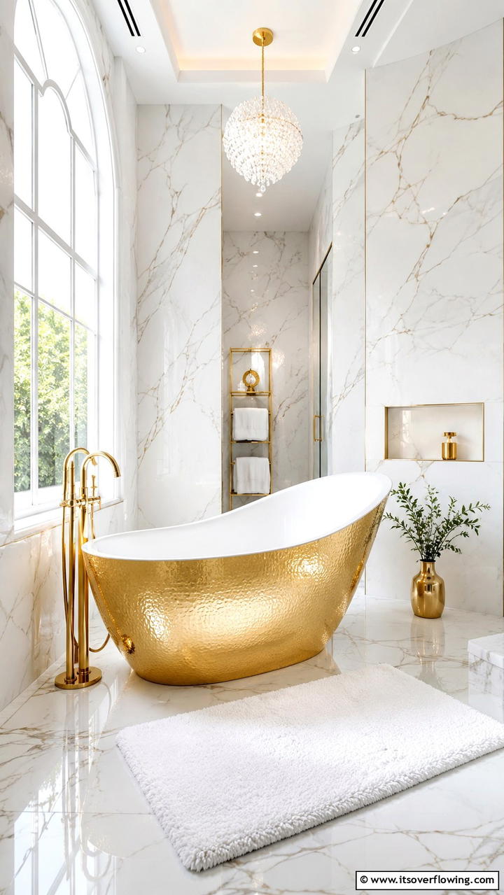 Statement Gold Bathtub - 30 Gold Bathroom Ideas for Luxurious, Modern Spaces