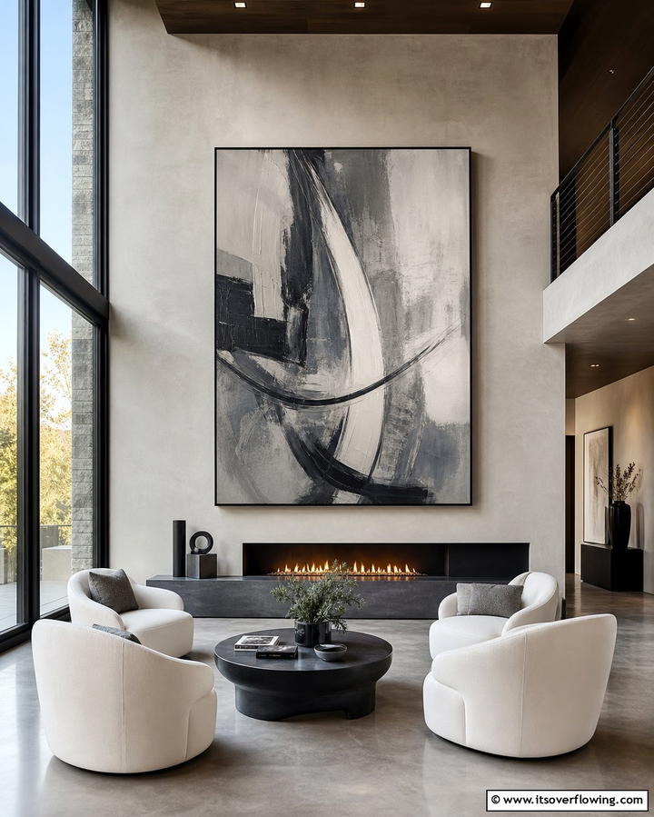 Statement Grey and White Artwork - 25 Grey and White Living Room Ideas for Modern Homes