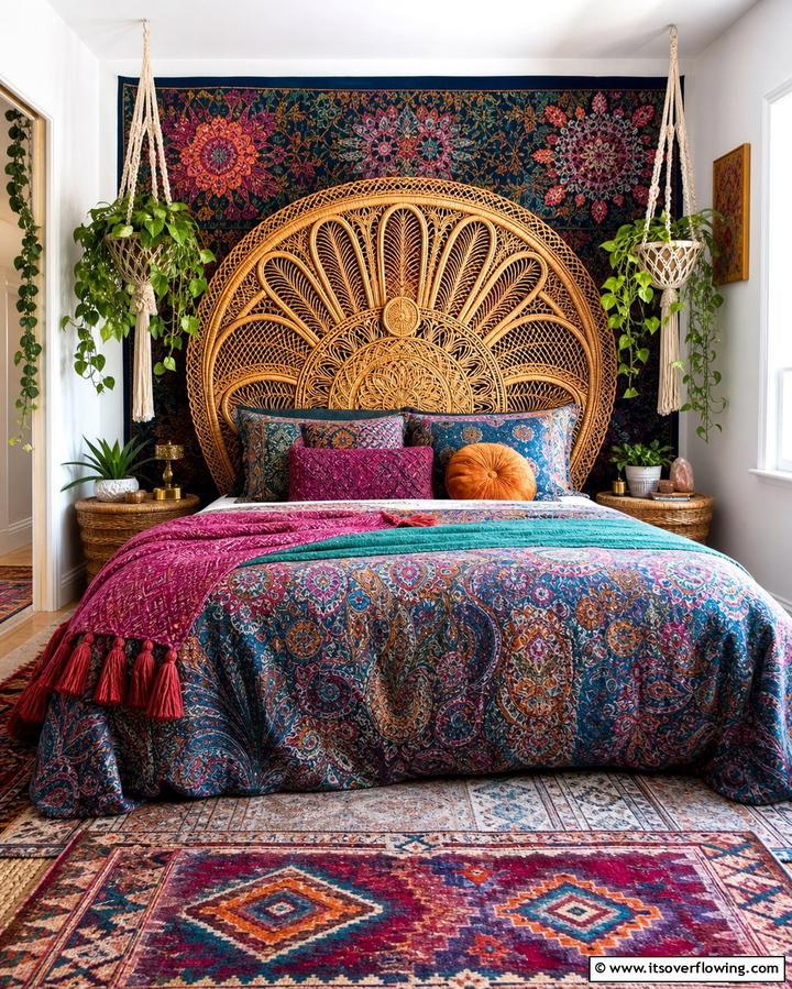 Statement Headboards - 25 Colorful Boho Bedroom Ideas for a Cozy Retreat