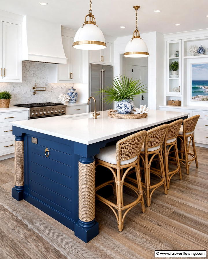 Statement Island with Coastal Flair - 25 Coastal Kitchen Ideas for a Beach-Inspired Look