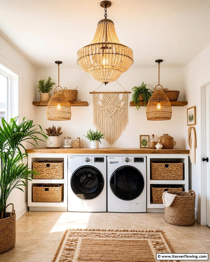 Statement Lighting - 25 Boho Laundry Room Ideas for a Stylish and Functional Space