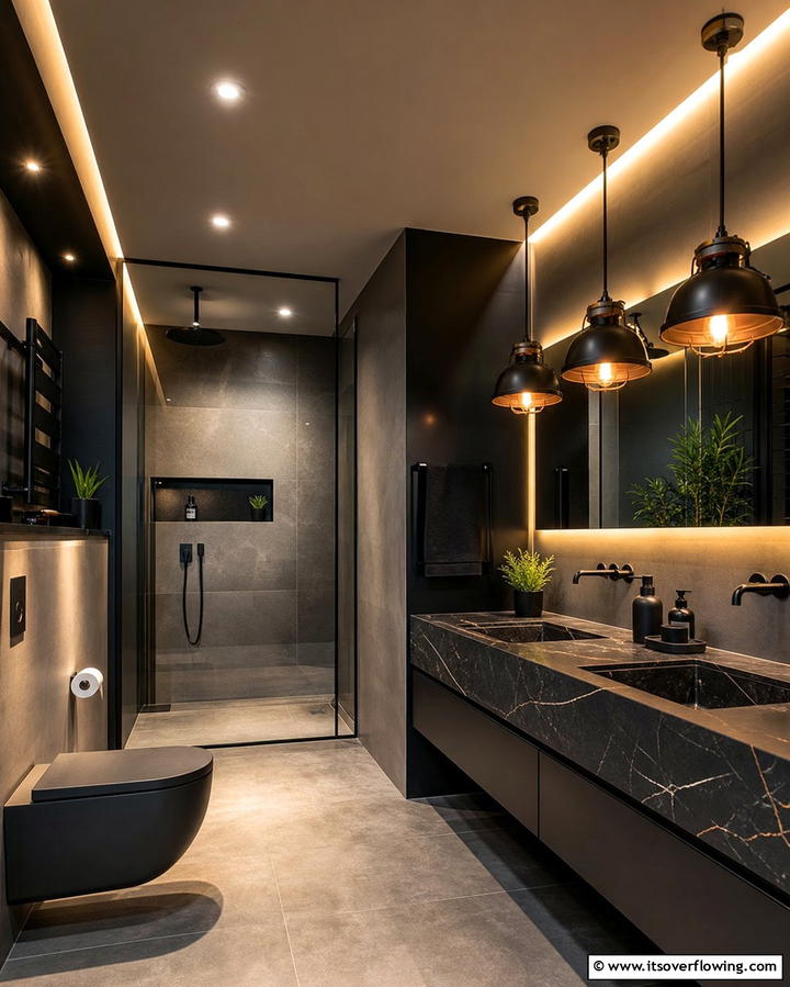 Statement Lighting - 25 Man Cave Bathroom Ideas for a Unique Space