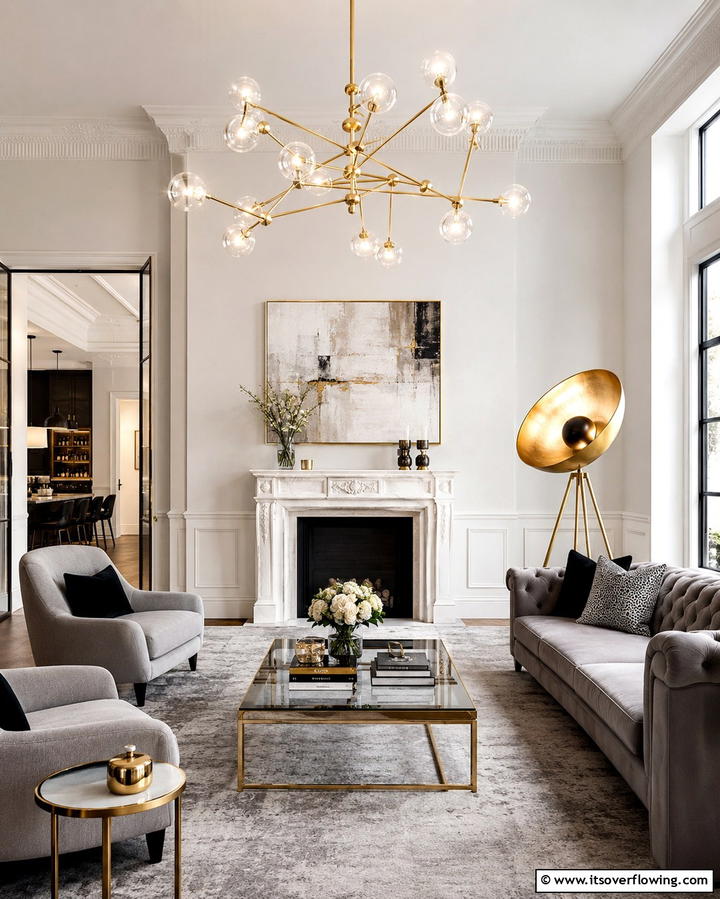 Statement Lighting Designs - 30 Glam Living Room Ideas for Luxurious Comfort